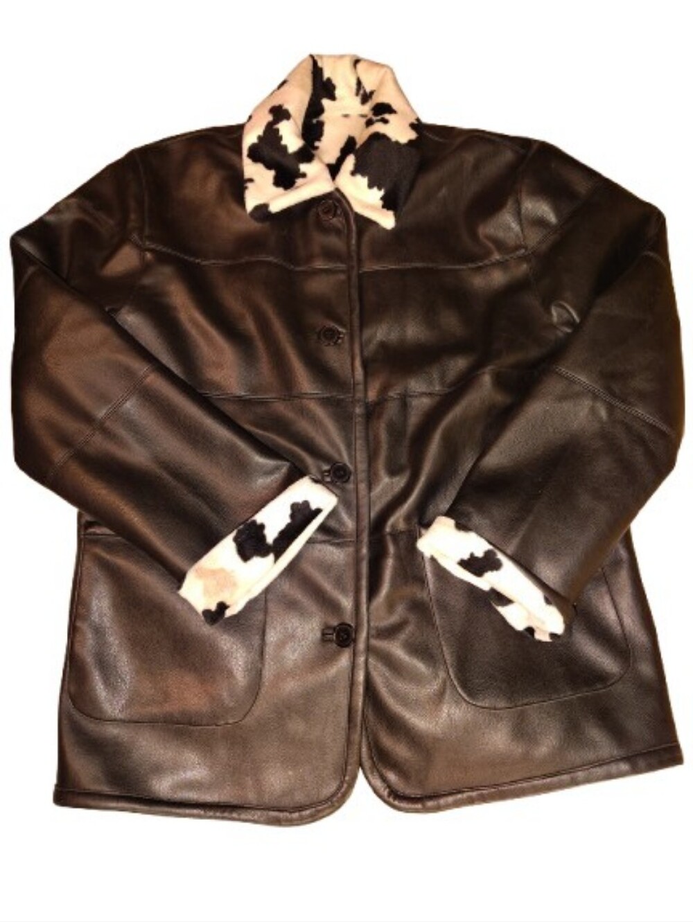 Mulberry Street Reversible Faux Leather & Cow Print Jacket Coat Small Western - Picture 1 of 16